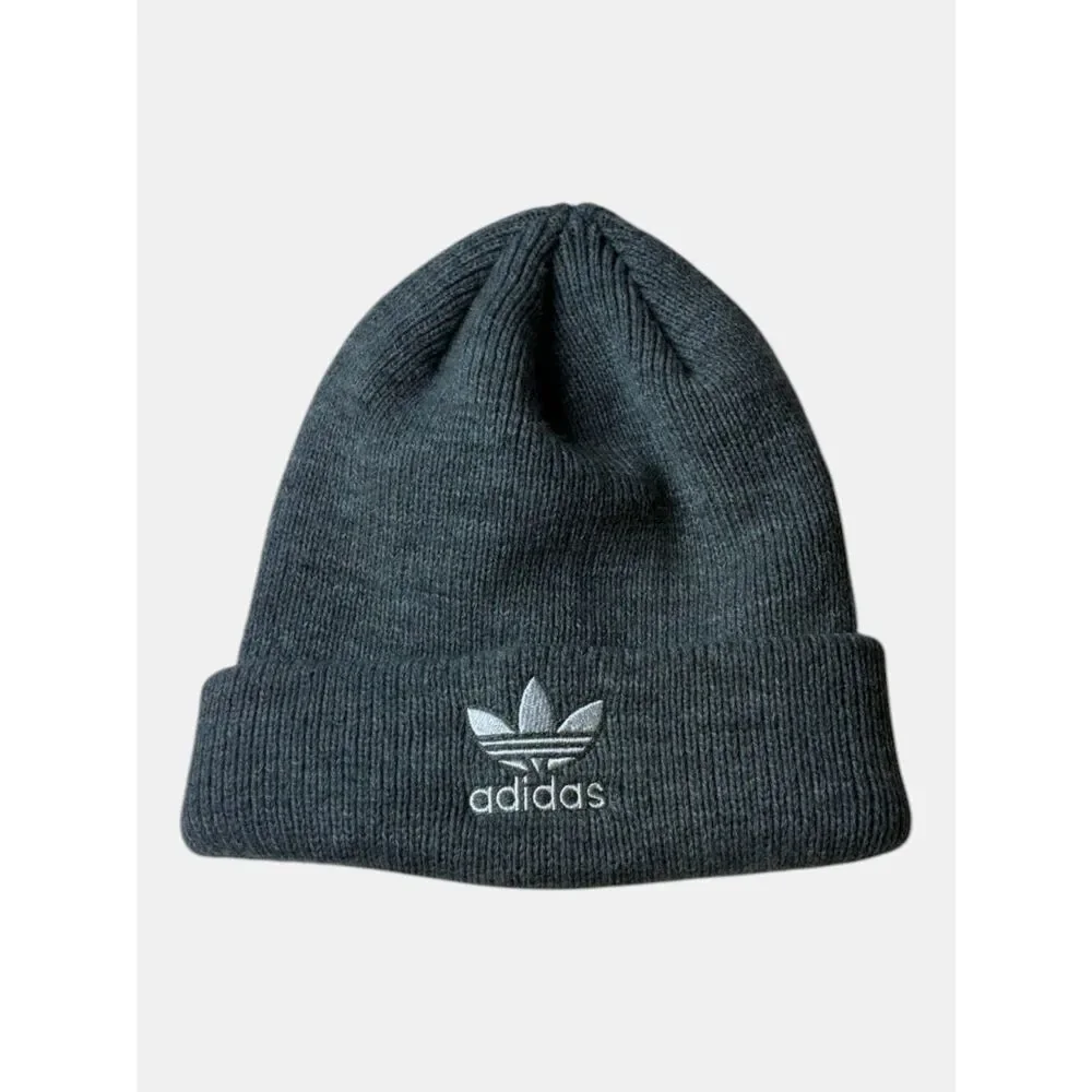 Adidas Gray Beanie Trefoil Logo Knit Hat One Size